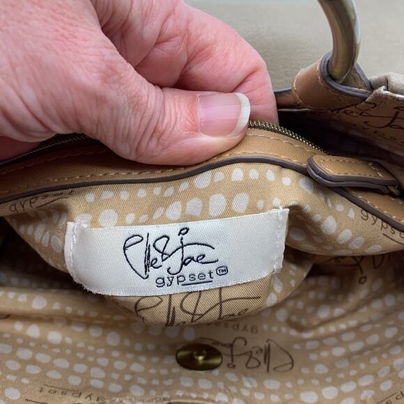 Elle & Jae Gypset Floral Detail Crossbody Purse Bag Brass Ring Handle Tan Beige - Picture 10 of 16